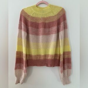 Maje Millao Mohair Loose Sweater Striped Yellow Pink Size1/Small